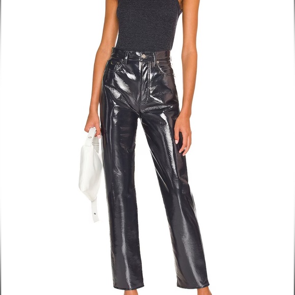Agolde Recycled Leather 90's Pinch Waist in Shadow Patent pants - Picture 1 of 4